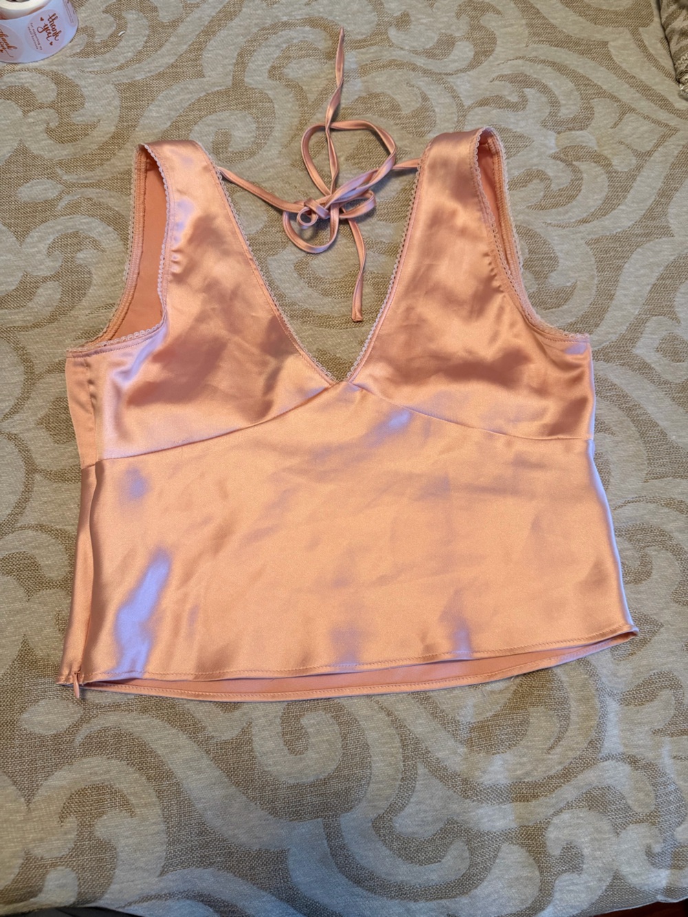 Wild Fable XS Peach Satin Tie Back Sleeveless V-Neck Cami Top - Picture 9 of 11